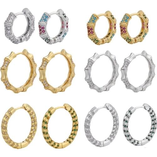 Small Big Hoop Earrings for Women Bamboo Cubic Zirconia Jewelry Geometric Gold Silver Color Earring Big Rivet Circle Elegant