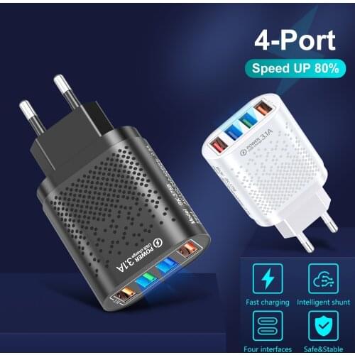 LUPWAY 4 Ports Frosted Mesh Round USB Charger for iphone 12 Samsung S10 Huawei Mate 40 Xiaomi 10 Mobile Phone Chargers Adapter