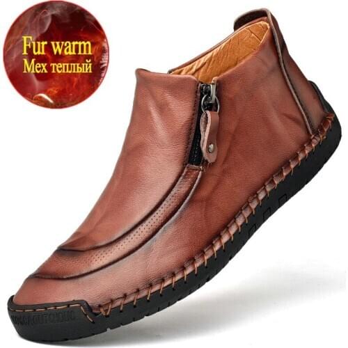 Autumn And Winter Fashion Mens Boots Warm Soft Leather Snow Boots Mens Casual Shoes Boots Outdoor Mens Driving Shoes38-48