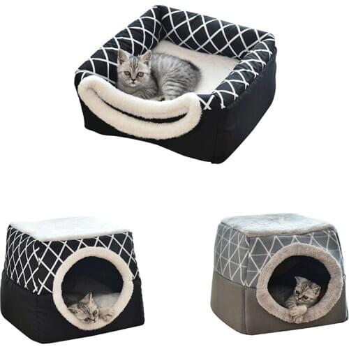 Collapsible Pet Cat Bed Indoor Kitten House Warm Small For Cats Dogs Nest Winter Cat Cave Comfortable Sleeping Mats Pet Products