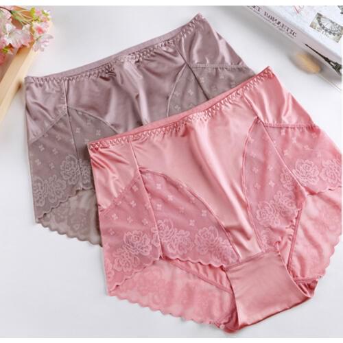 2021 New Plus Size High Waist Panties for Women Underwear Sexy Sexy Transparent Lace Satin Large Size Briefs Big Pantie Female