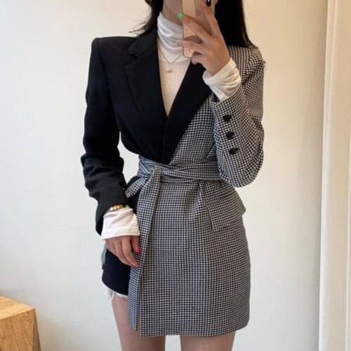 2021 Spring Autumn Korean Style Womens Patchwork blazers coats Chaquetas Mujer Coat Long Sleeve Outerwear Veste Femme
