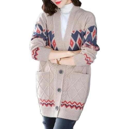 Women Cardigan Sweater 2021 Spring Autumn Fashion Elegant Jacquard Knitted Tops Female Jumpers Cardigan Jacket With Buttons Q79