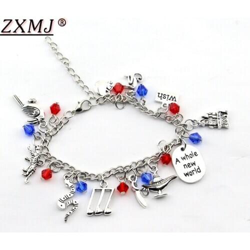 ZXMJ Aladdin Bracelets & Bangles Letter A Whole New World Wish Dog Tag Charm Animals Bird Castle Dream Life Bracelet Jewelry Gif