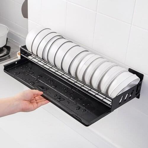 1Pcs Kitchen Wall Mounted Dish Drying Rack Holder And Tray Tableware Storage Shelf Bowl Rack Kitchen Organizer