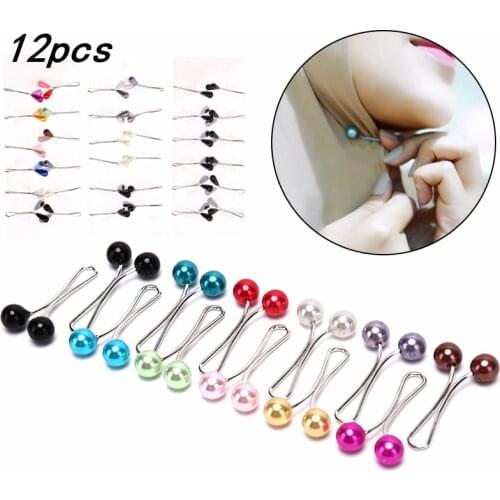 12Pcs Multicolor Headscarf Pearl Pins Clips Pins Up Hijab Scarf Muslim Arab Shawl Islamic Accessories Women Jewelry