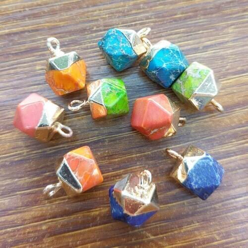 2020 New 2pcs/pack Natural Semi-precious Stone Pendant Charms 12*14mm Octagonal DIY Necklace Pendant Jewelry Accessories