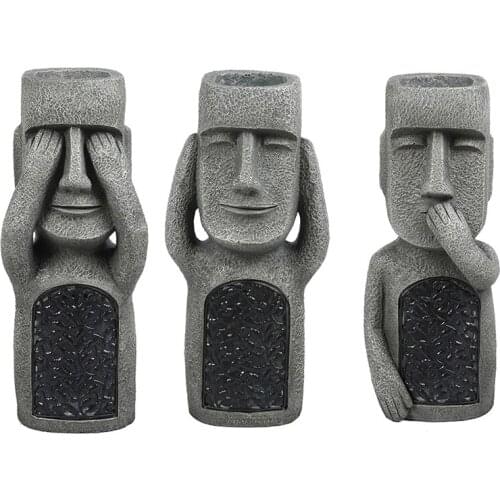 3PCS LED Light Resin See and Hear Flower Pot Decoration Easter Decoration Garden Decoration Set