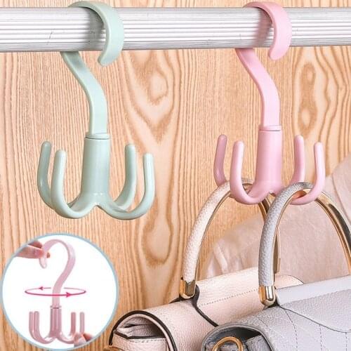 360 Degree Rotatable Four-Claw Hook 4 Color Coat Hanger Clothes Bag Hook Household Coat Rack Free Scarf Storage Organizer
