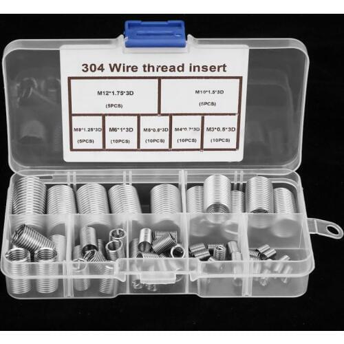 55Pcs/Set M4-M12 Threaded Insert Stainless Steel SS304 Coiled Wire Insert Helical Screw Thread Inserts Assortment Kit Wholesale