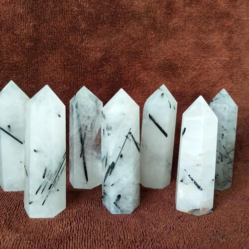 7pcs/lot Natural stone quartz crystal wand point black tourmaline obelisk feng shui chakra Dark energy healing crystals