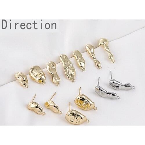 Color-preserving 14k gold-plated real gold abstract simple baroque gold peas and silver needle diy earrings material accessories