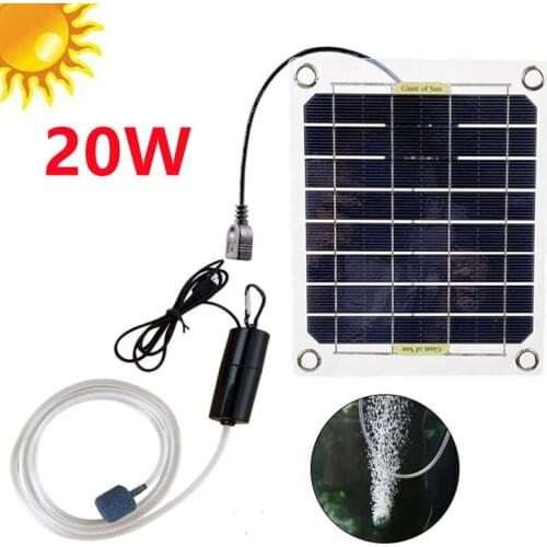 20W Aquarium Air Pump Solar Powered Oxygenator Fish Tank Oxygen Pump USB Charging Pond Water Pump Monocrystalline Silicon