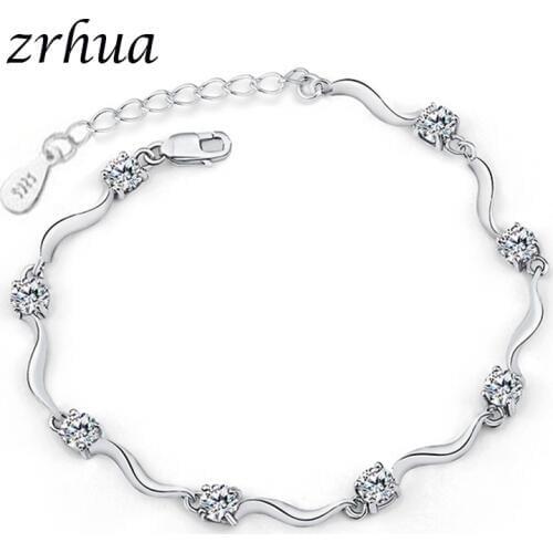 ZRHUA Elegant White/Purple Zircon Flower Silver Bracelets For Women Trendy Natural Stone Elegant Bracelet Female Party Jewelry