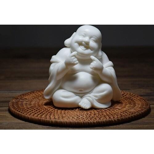 White Porcelain Amitabha, hehe, haha, figure statue Handmade sculpture of modern art Cute home decoration ornaments Gift statue