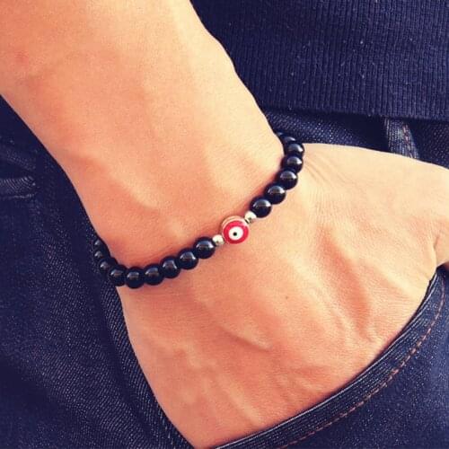 Gothic Evil Eyes Bracelets Men Women 6mm Natural Map Obsidian Stone Beads Braslet Yoga Meditation Jewelry Strand Brazalete Gift