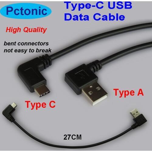 PCTONIC Elbow bending Type-C male Right Angled power adapter cable to USB 2.0 A-type Male bending convertor square bent 27cm