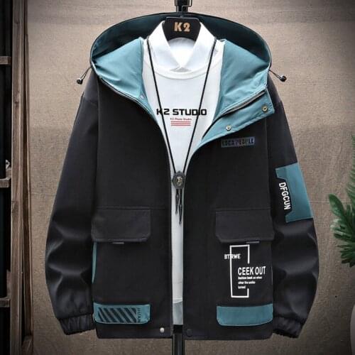 New Spring Autumn Fashion Hooded Jacket Mens Kroean Slim Fit With Hood Zipper Streetwear Ins Patchwork Coats Casual Top Clothes