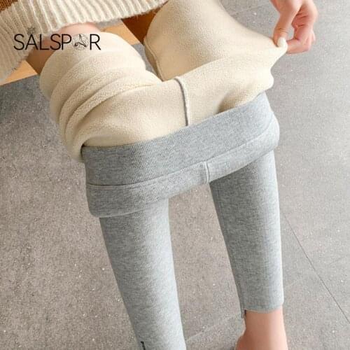 SALSPOR Thickened Warm Leggings Women Winter Lamb Wool Leggins High Waist Slim High Stretch Pants Letter Printing Trousers Thick