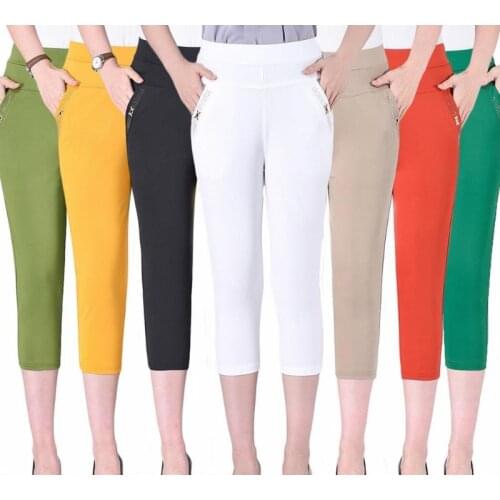 Summer Pants Korean New Women Fashion High Waist Casual Stretch Skinny Candy Pants Plus Size Ladies Solid Color Pencil Pants