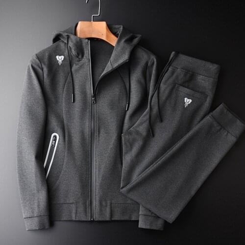 Men Hight Quality Yarn Dyed Hooded Sweatshirts With Pants Fashion 2-piece Autumn New Trend Slim Fit Mens Hoodies