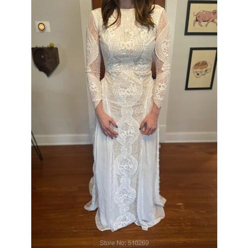 Super Comfortable Lace Long Sleeves Custom Made Low Back Vestido De Noiva Bridal Gowns Wedding Dress Robe De Mariee