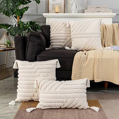 Boho Decor Cushion Cover 45x45cm/30x50cm Nature Cotton Pillow Cover Tassels Square Pillow Case for living Room Home Decoration