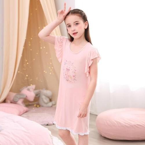 H5685 Girls Cotton Nightgown Female Summer Short Sleeve Princess Thin Nightwear Home Clothing Teenager Comfortable Sleepwear