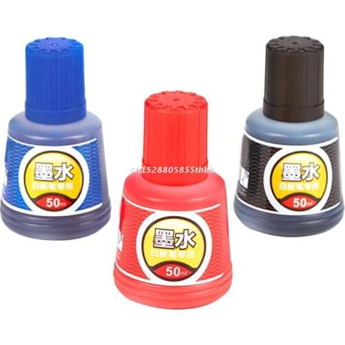 1PC 50ml Refill Ink Erasable Whiteboard Marker Pen Inks Black Red Blue Instantly