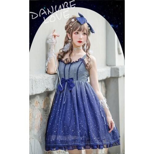 Princess sweet lolita dress vintage lace bowknot starry sky mesh slim victorian dress kawaii girl gothic lolita jsk loli cosplay