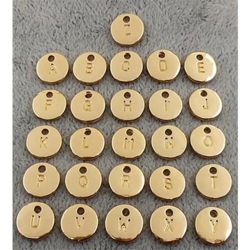 High Quality 100 Pieces/Lot 10mm Tag Charm Double Sided Captital Letter Gold Initial Alphabet Charms Pendant Wholesale A To Z