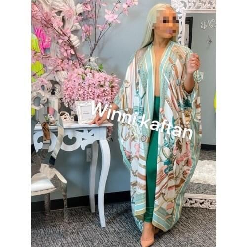 Kuwait Popular 2021 Printed African Womens Silk Printed Kimono Clothes Traditional Free Size robe africaine femme for Beach