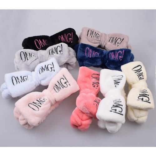 Korean Style Hair Bands OMG Letter with BowKnot Elastic Women Solid MakeUp Headband Female Hair Bathroom Accessories