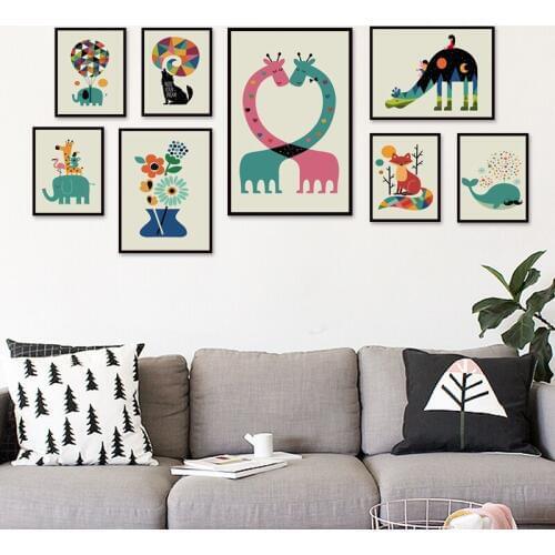 Simple Animal Cartoon Illustration A4 A3 Canvas Art Painting Print Picture Poster Wall Childrens Bedroom Decor Baby House Mural