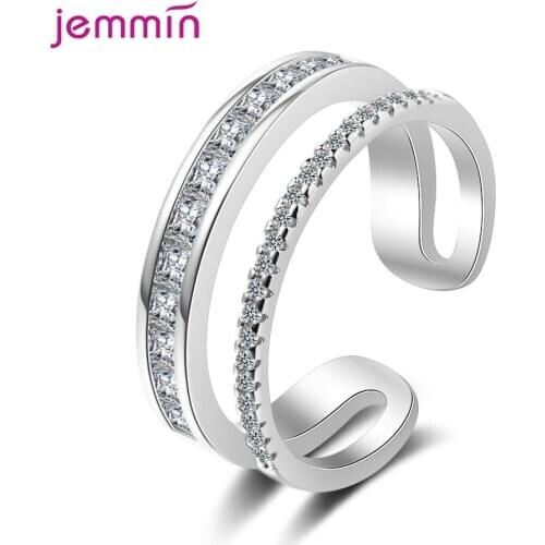 Adjustable 925 Sterling Silver Rose Gold Color Full Rhinestone CZ Crystal Rings For Women Wedding Bijoux Jewelry