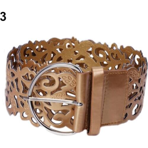 Fashion Womens Waistband Belt Wide Hollow Flower Faux Leather Waistband Waist Strap Belt Femme 5 Color Print Buckle Belts