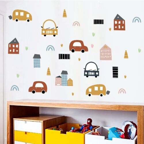 Cartoon Cars House Wall Stickers For Kids Rooms Baby Children Play Room Bedroom Wall Decor Removable Art Mural Wall Decal Poster