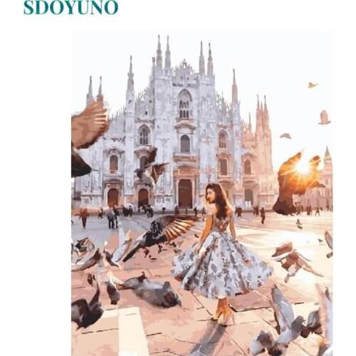 SDOYUNO 60x75cm Oil Painting By Numbers Landscape DIY Paint By Numbers On Canvas Scenery Frameless Digital Hand Painting Decor