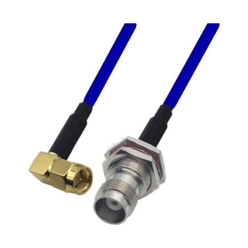 Blue Soft RG142 Double Shielded SMA Male Right Angle to TNC Female Bulkhead Connector RF Coaxial Cable 50ohm
