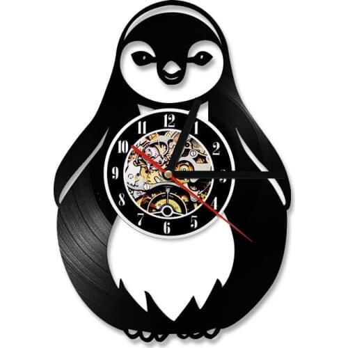 Antarctic Penguin Led Vinyl Clock Wall Light Color ChangeVintage Backlight Modern Handmade Decor Lamp Remote Controller
