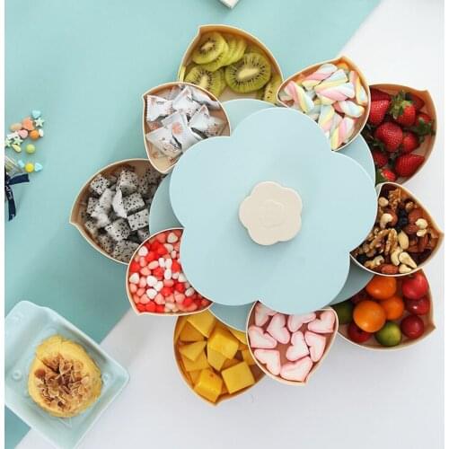 Petal-Shape Rotating Snack Box Plum Type Dry Fruits Case Container Double Layer Candy Plate Plastic Storage Box for Seeds Nuts