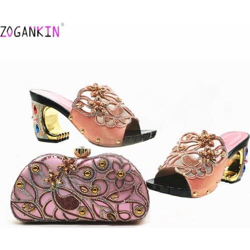Pink Color 2019 Autumn Special Heels Italian Style African Ladies Shoes and Bag Set Nigerian Women Shoes and Bag to Match