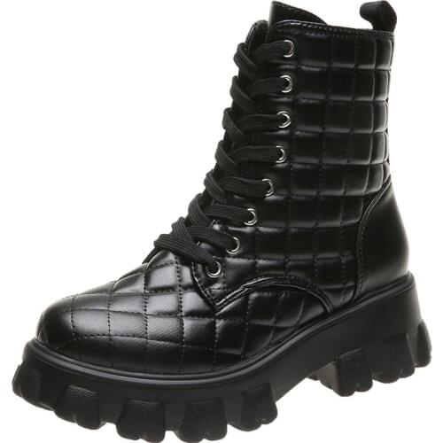 Plaid Martin Boots Platform Womens Shoes New Autumn Winter Plus Velvet Warmth Large Size Woman Thick-soled Outdoor Short Boots