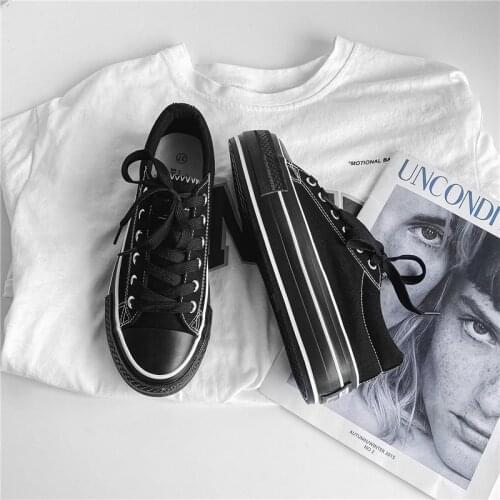 5cm High Platform Fashion Canvas Shoes Women Increase Thick Soles Ladies Breathable Casual Sneakers Low-top Leisure Comfort