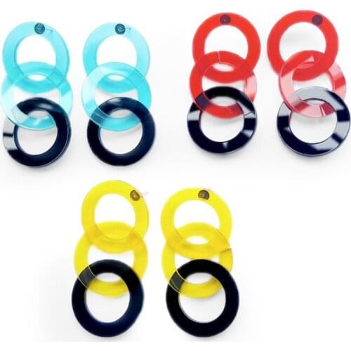 Korean New Fashion Transparent Contrast Color Round Acrylic Earrings For Women A series of Circles Drop Earrings Jewelry E19125