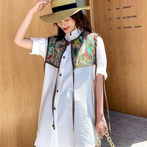 2 Pcs New Women Short Sleeve Shirts Blouses Summer Long Young Ladies Loose Retro Floral Print Casual Long Blouses Tops NS657