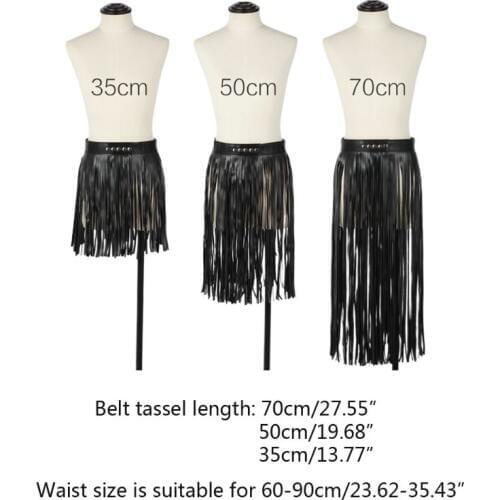 Womens High Waist Faux Leather Tassels Skirt Body Harness Punk Party Clubwear 50JB