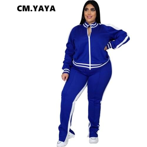 CM.YAYA Plus Size L-5XL Sweatsuit Womens Set Sweatshirt Jogger Pants Set Active Tracksuit Two Piece Outfit Set Sporty Pockets