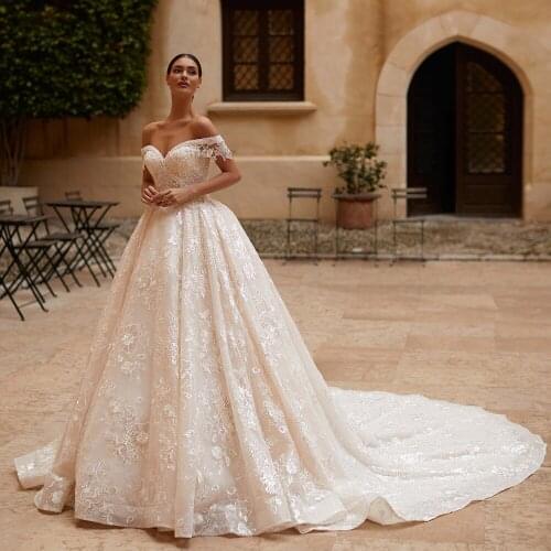 New Luxury A-Line 2021 Wedding Dress Appliques Beading Backless Bride White Bridal Gowns Vestido Noiva Floor Length Mariage