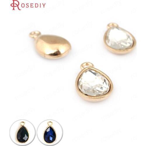 10PCS 20*12MM Gold Color with Rhinestone Zinc Alloy and Glass Tear Drop Shape Charms End Beads Diy Jewelry Findings Accessories